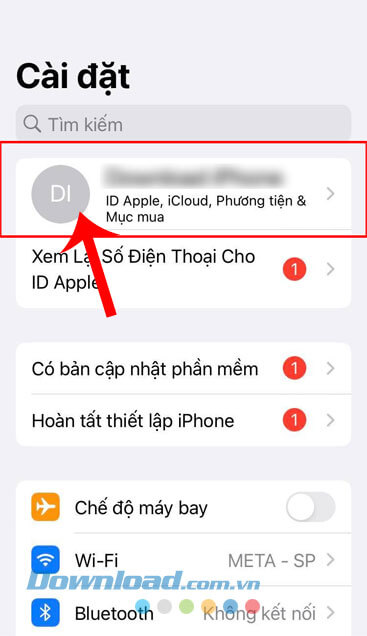 Nhấn vào tài khoản Apple ID