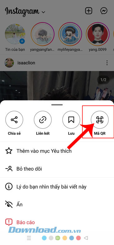 Chạm vào mục Mã QR