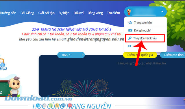 Nhấn vào mục Thay đổi mật khẩu