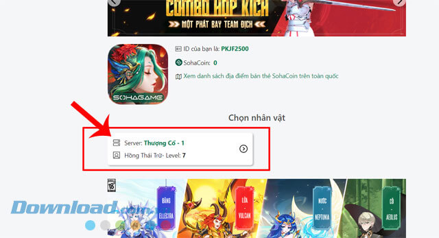 Nhấn vào thông tin nhân vật game