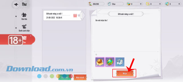 Ấn vào nút Nhận