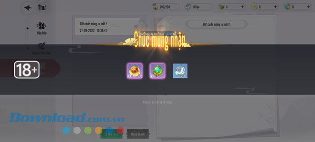 Vật phẩm nhận được khi nhập mã code