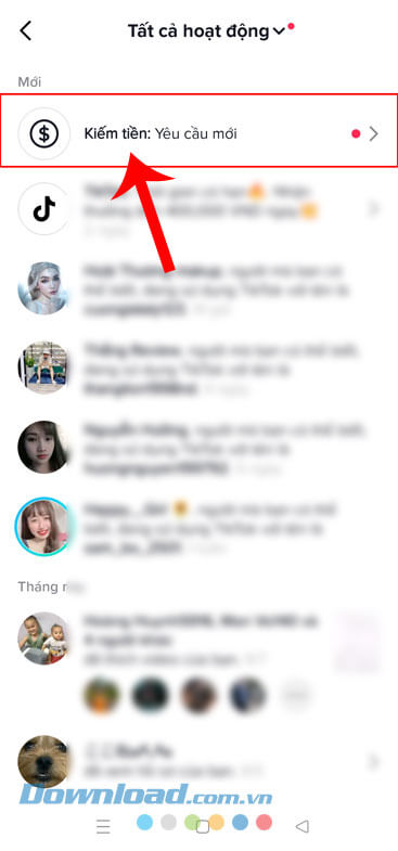  Ấn vào mục Kiếm tiền: Yêu cầu mới