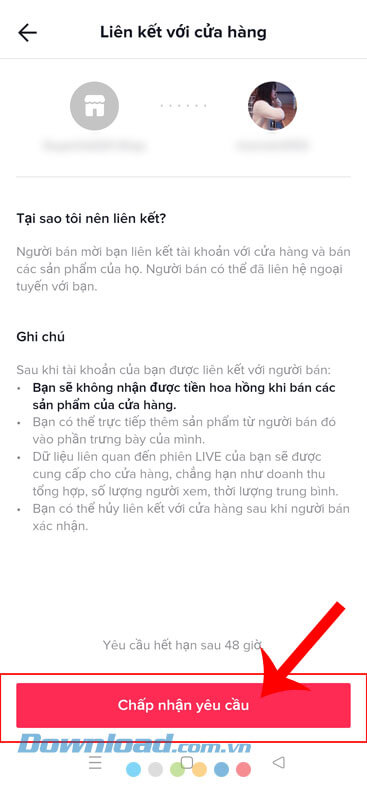 Nhấn vào nút Chấp nhận yêu cầu