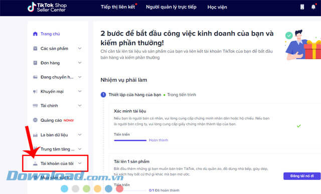 Nhấp chuột vào mục Tài khoản của tôi