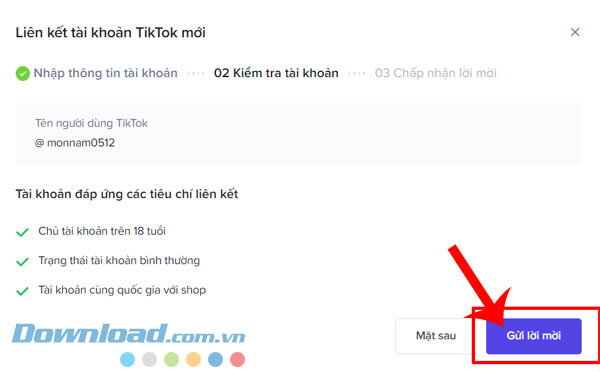 Nhấp chuột vào nút Gửi lời mời.