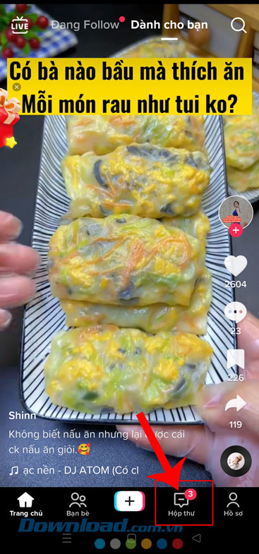 Nhấn vào nút Hộp thư