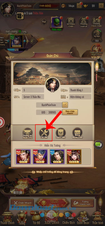 Chạm vào mục Cài đặt