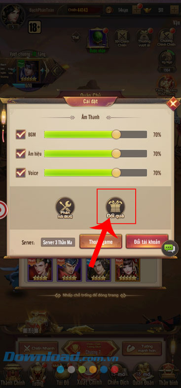 Nhấn vào mục Đổi quà