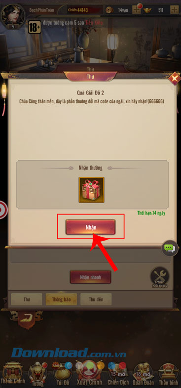 Ấn vào nút Nhận