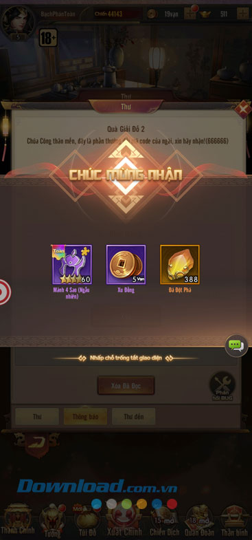 Chạm vào vị trí bất kỳ trên màn hình để trở lại giao diện của game