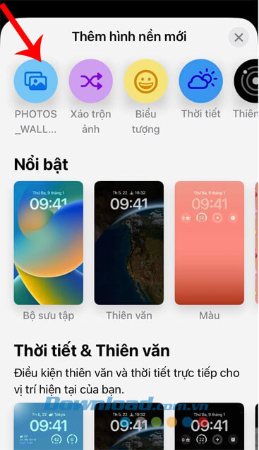 Lựa chọn hình nền màn hình khóa mới