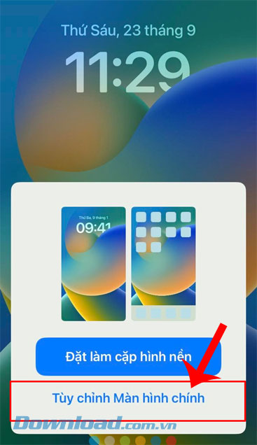 Nhấn vào nút Tùy chỉnh màn hình chính