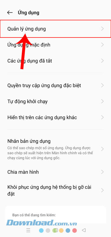 Ấn vào mục Quản lý ứng dụng