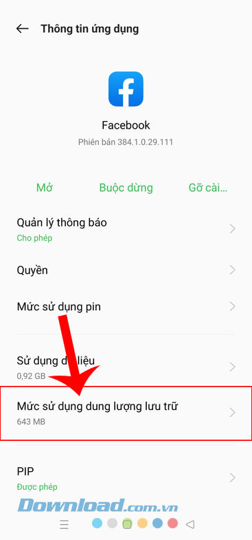Nhấn vào mục Mức sử dụng dung lượng lưu trữ