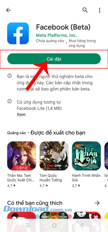 Cài đặt lại ứng dụng Facebook