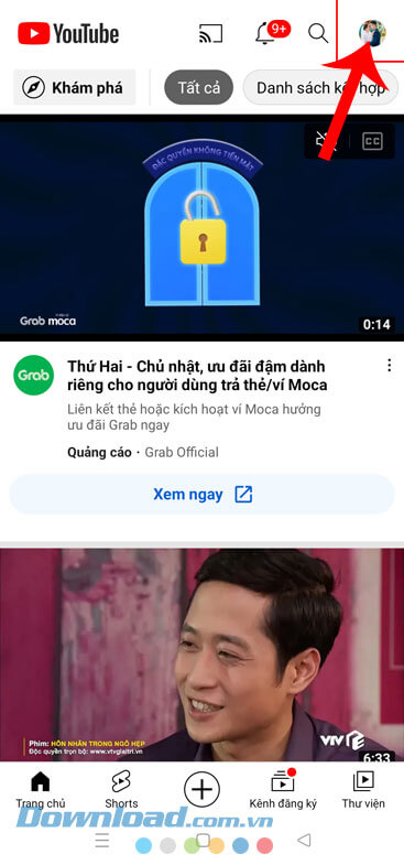 Nhấn vào biểu tượng tài khoản