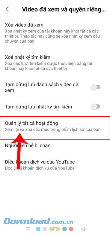 Nhấn vào mục Quản lý tất cả hoạt động