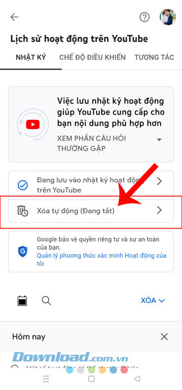 Ấn vào mục Xóa tự động (Đang tắt)