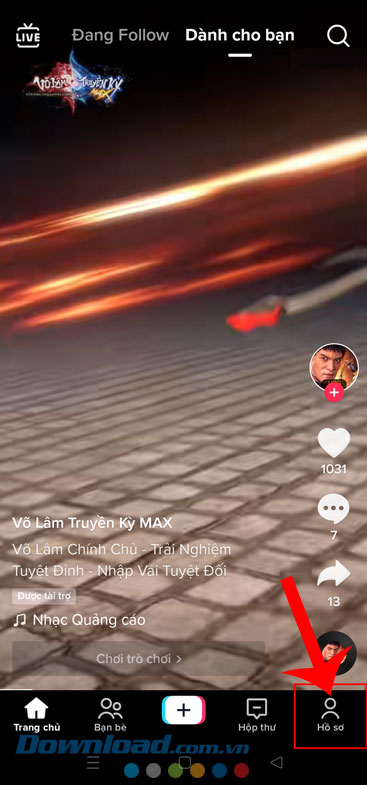 Ấn vào biểu tượng tài khoản