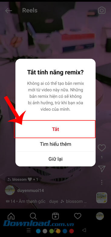 Nhấn vào nút Tắt