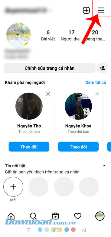 Chạm vào biểu tượng ba dấu gạch ngang