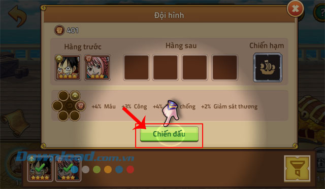 Sắp xếp đội hình và nhấn vào nút Chiến đấu