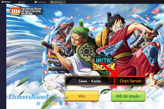 Nhấn vào nút Chọn Sever