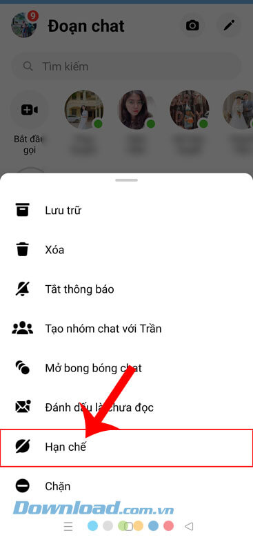 Chạm vào mục Hạn chế