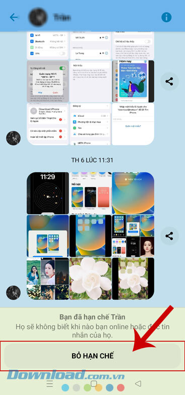 Chạm vào nút Bỏ hạn chế