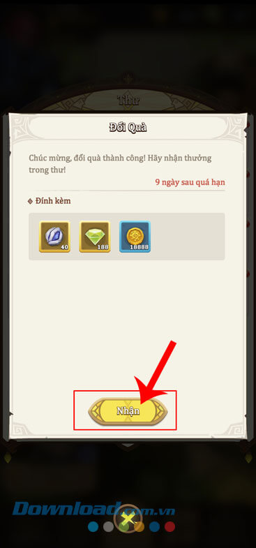 Nhấn vào nút Nhận