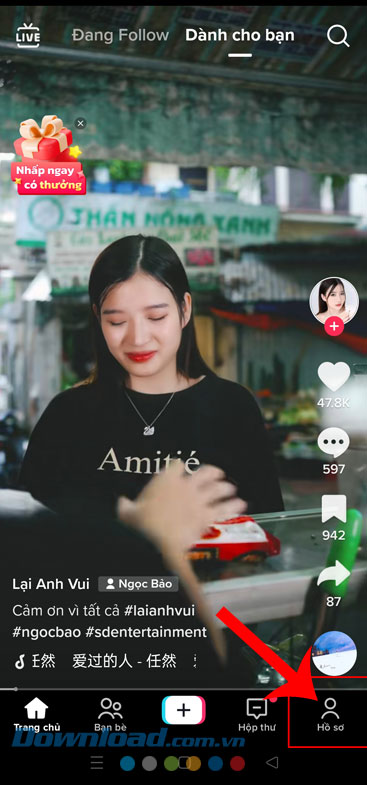 Nhấn vào biểu tượng tài khoản