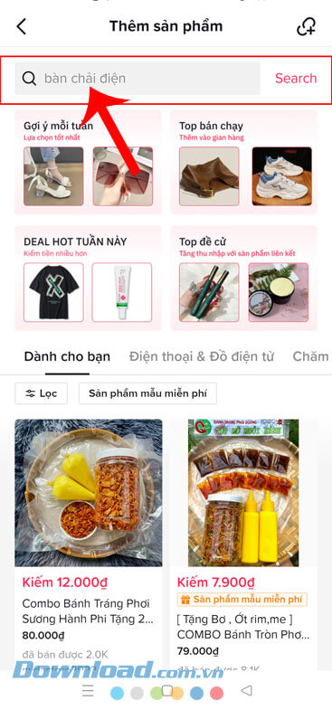 Nhập và tìm kiếm sản phẩm