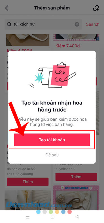 Chạm vào nút Tạo tài khoản