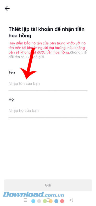 Nhập họ và tên của mình