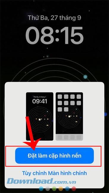 Nhấn vào nút Đặt làm hình nền cặp