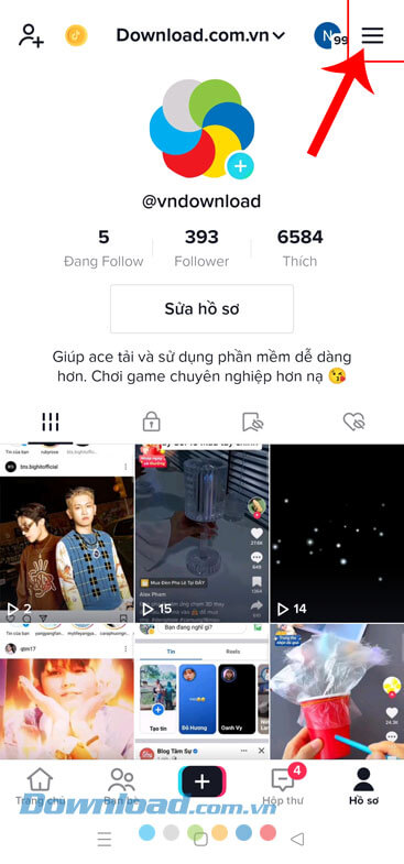 Chạm vào biểu tượng ba dấu gạch ngang