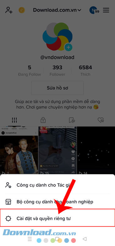 Nhấn vào mục Cài đặt và quyền riêng tư