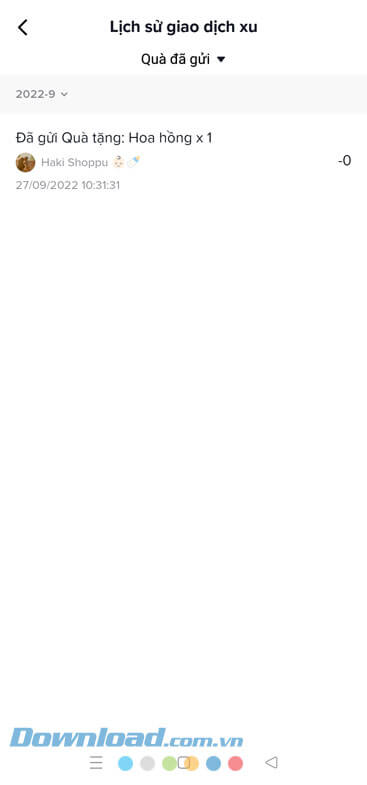 Trên màn hình hiển thị quà tặng mà mình đã gửi