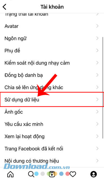Nhấn vào mục Sử dụng dữ liệu