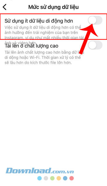 Gạt công tắc Sử dụng ít dữ liệu di động hơn