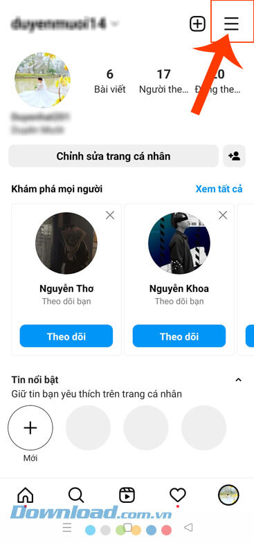 Ấn vào biểu tượng ba dấu gạch ngang