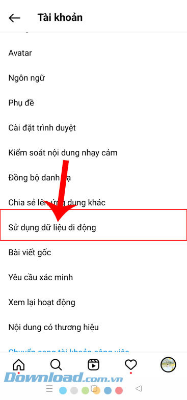 Ấn vào mục Sử dụng dữ liệu di động