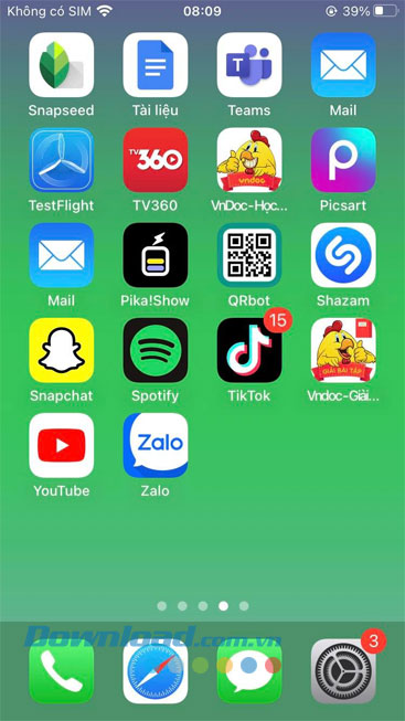 Màn hình chính đã cài hình nền Màu