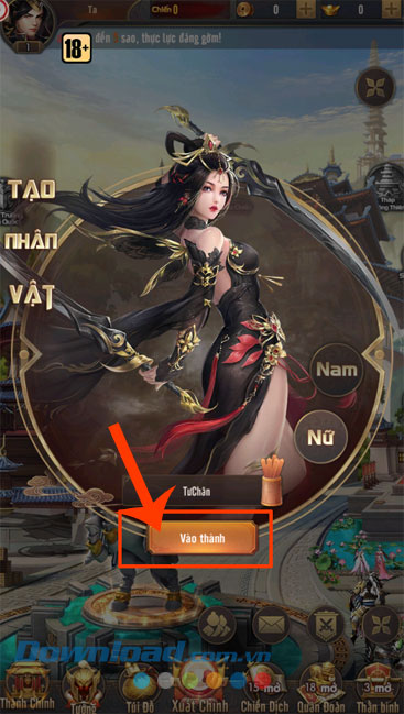 Nhấn vào nút Vào thành