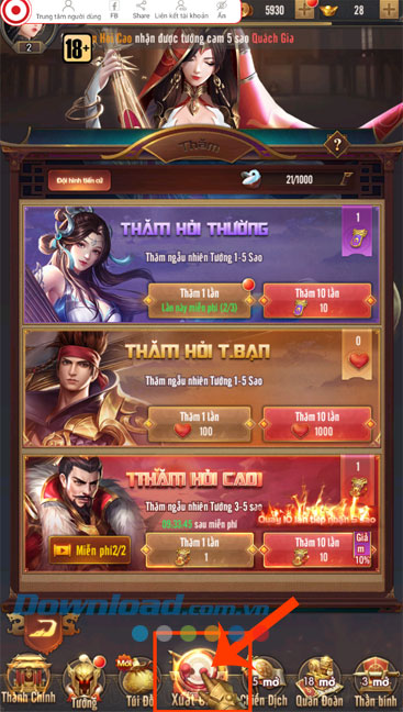 Nhấn vào nút Xuất chinh