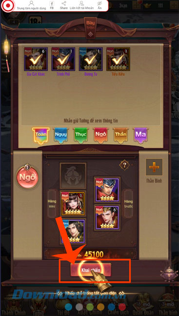 Click chuột vào nút Khai chiến