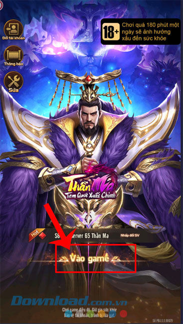 Nhấp chuột vào nút Vào game