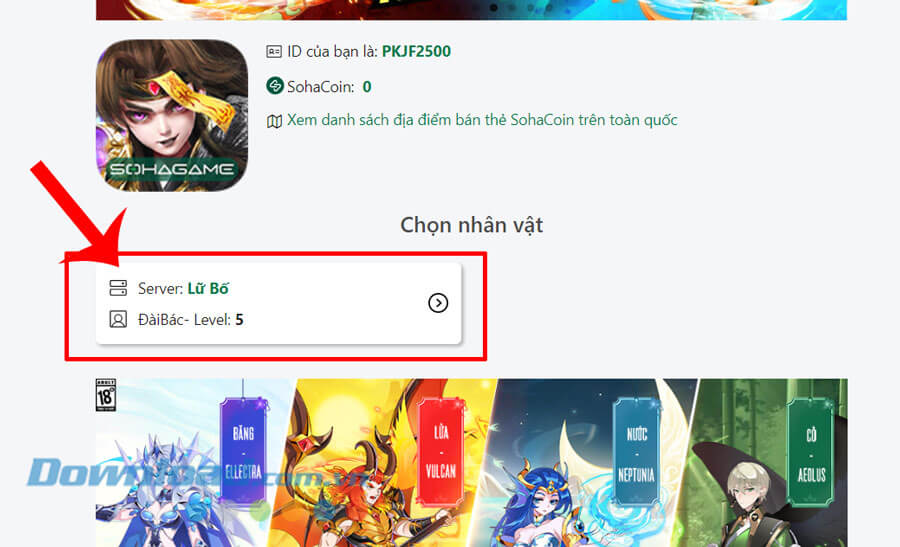 Nhấn vào mục Thông tin nhân vật 