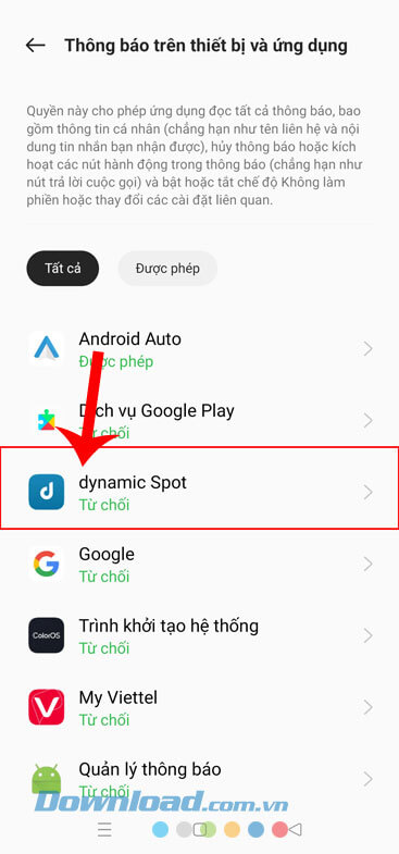 Chạm vào ứng dụng dynamicSpot 